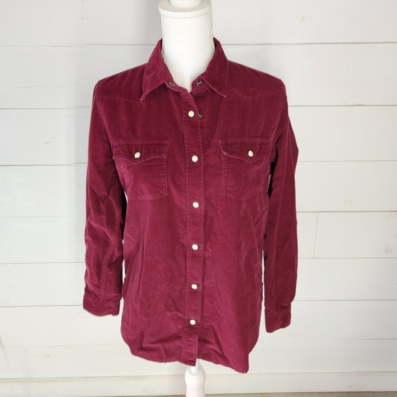 Universal Thread Womens Burgendy Corduroy Pearl Snap Button Up MEDIUM Collared - Picture 1 of 9